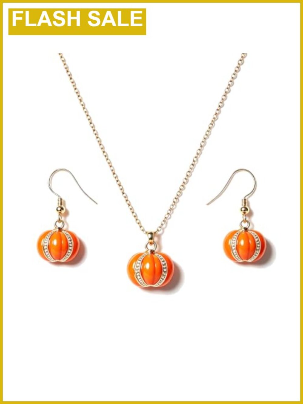 Rhinestone Pumpkin Pendant Necklace & Dangle Earrings Jewelry Set